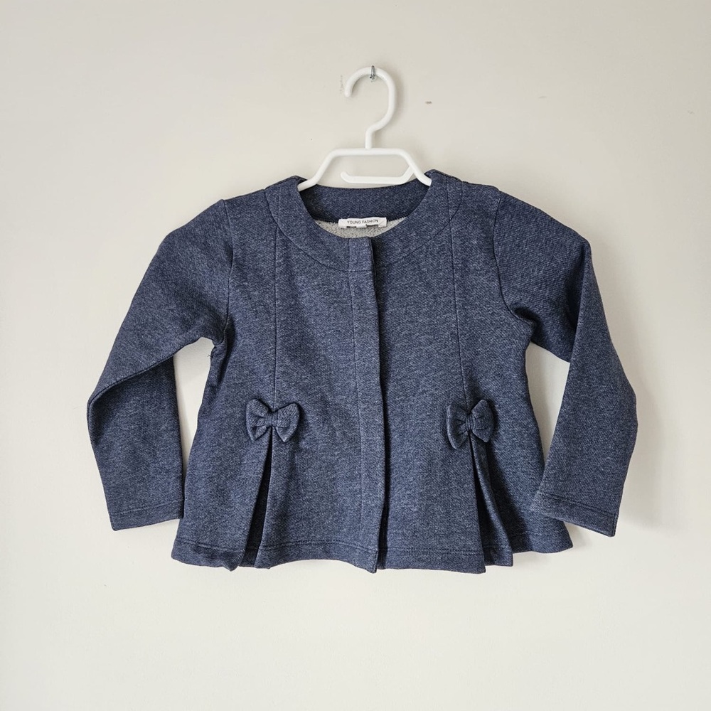 Kids Navy Blue Cardigan with Bow Accents
